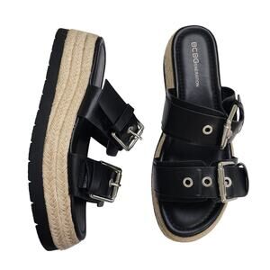BCBGeneration Womens Scarla Sandal Size 8 Black Espadrille Platform Buckle Strap
